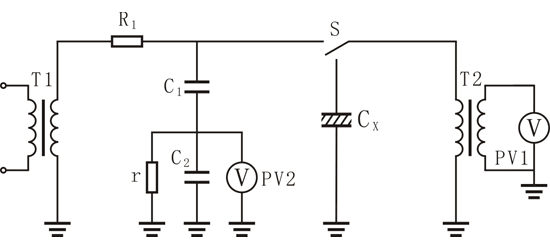 用電容分壓器測(cè)量高壓的接線圖
